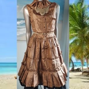 *$4,000 OSCAR DE LA RENTA BEAUTIFUL BRONZE PLEADED SILK RUNWAY DRESS US M